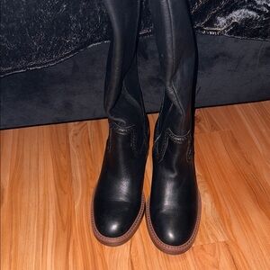 Vince Camuto Black Heeled Boots with Brown Sole